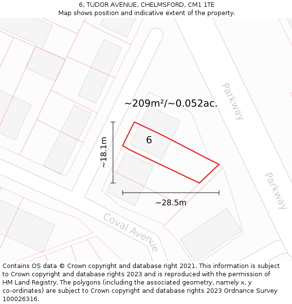 6, TUDOR AVENUE, CHELMSFORD, CM1 1TE: Plot and title map