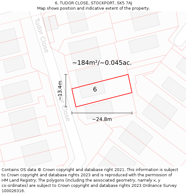 6, TUDOR CLOSE, STOCKPORT, SK5 7AJ: Plot and title map