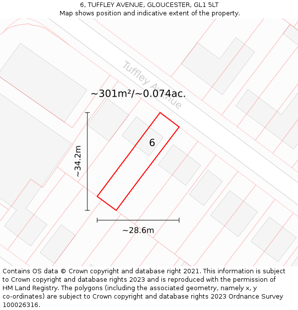 6, TUFFLEY AVENUE, GLOUCESTER, GL1 5LT: Plot and title map