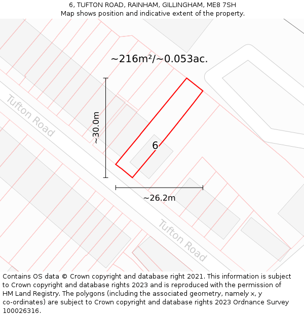 6, TUFTON ROAD, RAINHAM, GILLINGHAM, ME8 7SH: Plot and title map