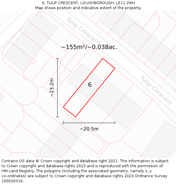 6, TULIP CRESCENT, LOUGHBOROUGH, LE11 2WH: Plot and title map