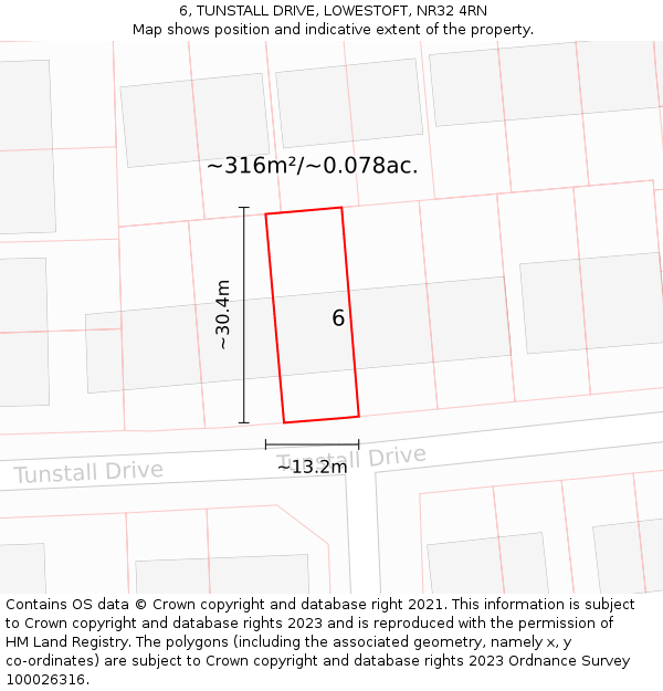 6, TUNSTALL DRIVE, LOWESTOFT, NR32 4RN: Plot and title map