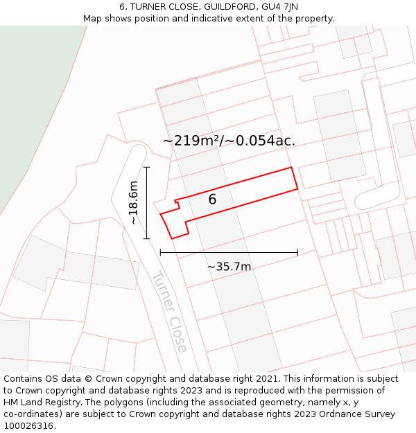 6, TURNER CLOSE, GUILDFORD, GU4 7JN: Plot and title map