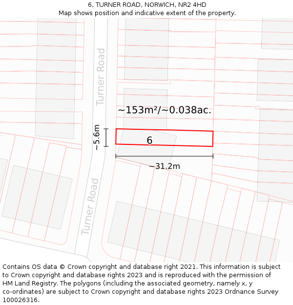 6, TURNER ROAD, NORWICH, NR2 4HD: Plot and title map
