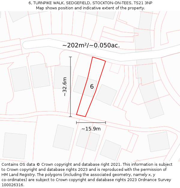 6, TURNPIKE WALK, SEDGEFIELD, STOCKTON-ON-TEES, TS21 3NP: Plot and title map