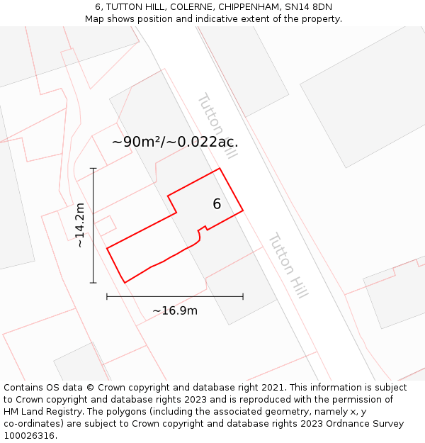 6, TUTTON HILL, COLERNE, CHIPPENHAM, SN14 8DN: Plot and title map