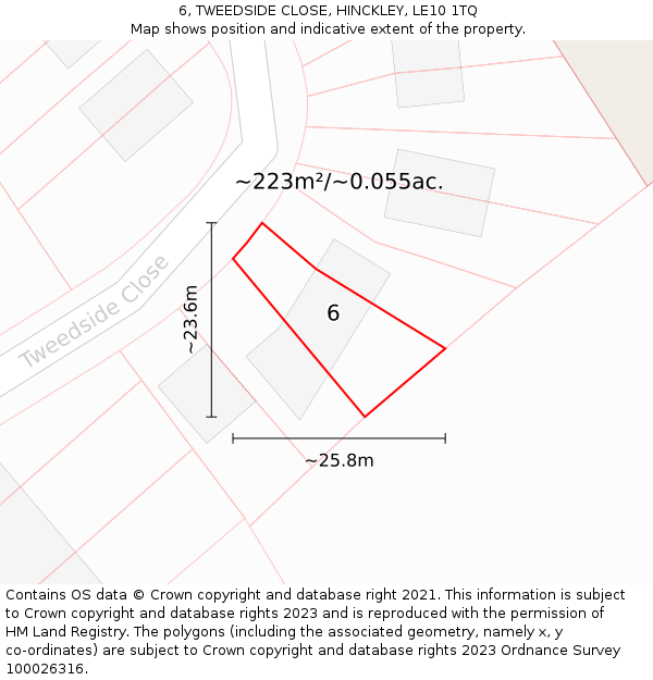 6, TWEEDSIDE CLOSE, HINCKLEY, LE10 1TQ: Plot and title map