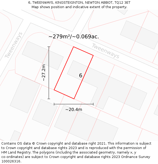 6, TWEENWAYS, KINGSTEIGNTON, NEWTON ABBOT, TQ12 3ET: Plot and title map