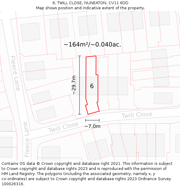 6, TWILL CLOSE, NUNEATON, CV11 6DD: Plot and title map