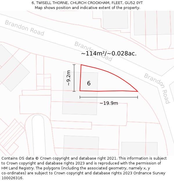 6, TWISELL THORNE, CHURCH CROOKHAM, FLEET, GU52 0YT: Plot and title map