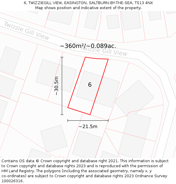 6, TWIZZIEGILL VIEW, EASINGTON, SALTBURN-BY-THE-SEA, TS13 4NX: Plot and title map