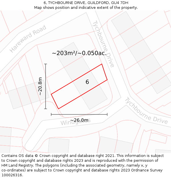6, TYCHBOURNE DRIVE, GUILDFORD, GU4 7DH: Plot and title map