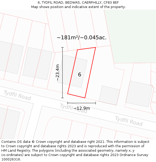 6, TYDFIL ROAD, BEDWAS, CAERPHILLY, CF83 8EF: Plot and title map