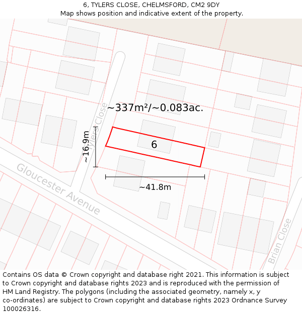 6, TYLERS CLOSE, CHELMSFORD, CM2 9DY: Plot and title map