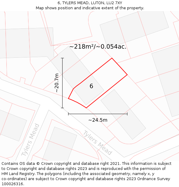 6, TYLERS MEAD, LUTON, LU2 7XY: Plot and title map