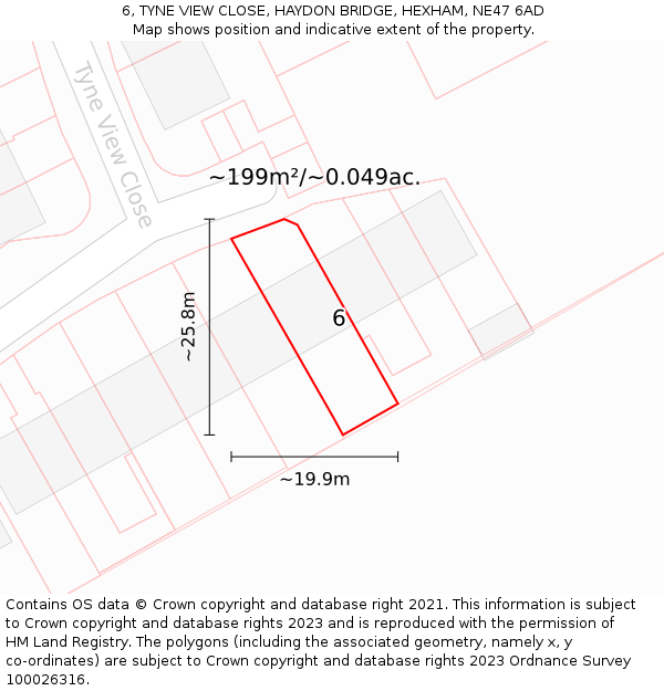 6, TYNE VIEW CLOSE, HAYDON BRIDGE, HEXHAM, NE47 6AD: Plot and title map