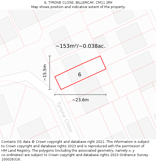 6, TYRONE CLOSE, BILLERICAY, CM11 2RX: Plot and title map