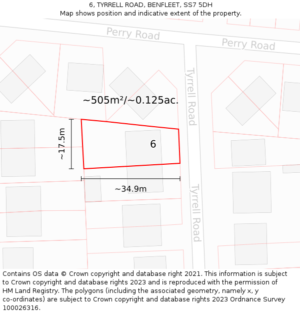 6, TYRRELL ROAD, BENFLEET, SS7 5DH: Plot and title map