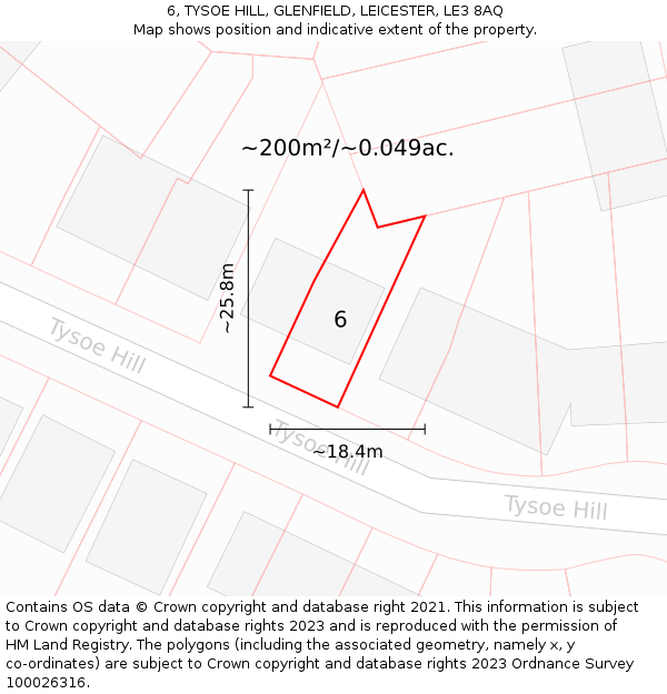 6, TYSOE HILL, GLENFIELD, LEICESTER, LE3 8AQ: Plot and title map