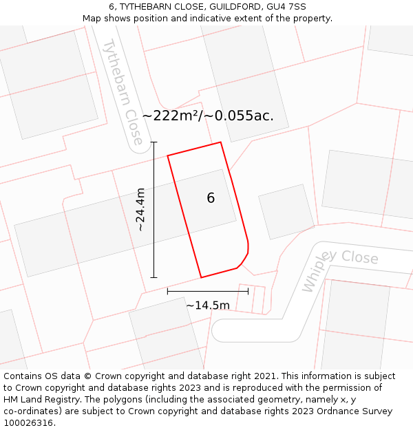 6, TYTHEBARN CLOSE, GUILDFORD, GU4 7SS: Plot and title map