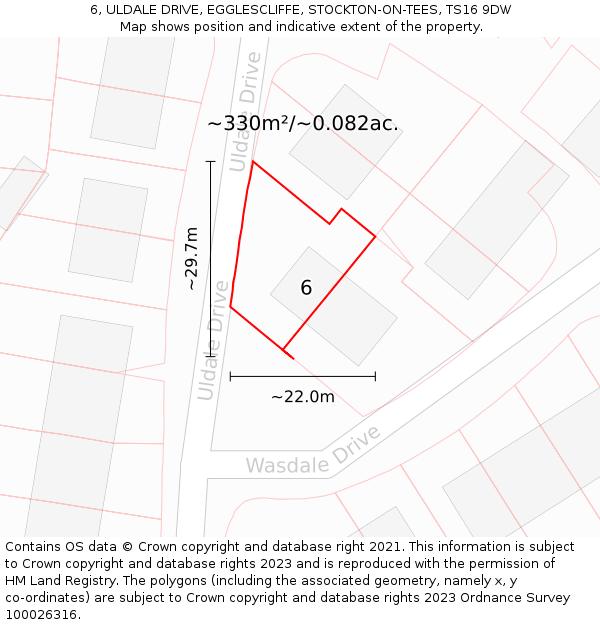6, ULDALE DRIVE, EGGLESCLIFFE, STOCKTON-ON-TEES, TS16 9DW: Plot and title map