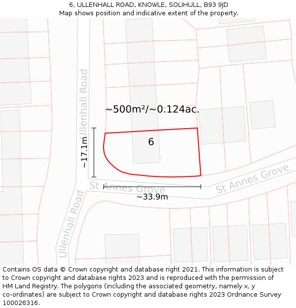 6, ULLENHALL ROAD, KNOWLE, SOLIHULL, B93 9JD: Plot and title map