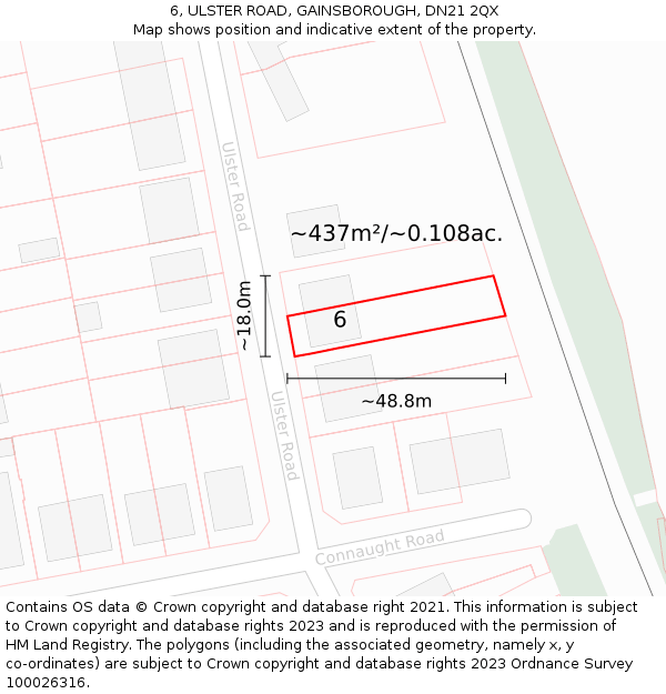 6, ULSTER ROAD, GAINSBOROUGH, DN21 2QX: Plot and title map