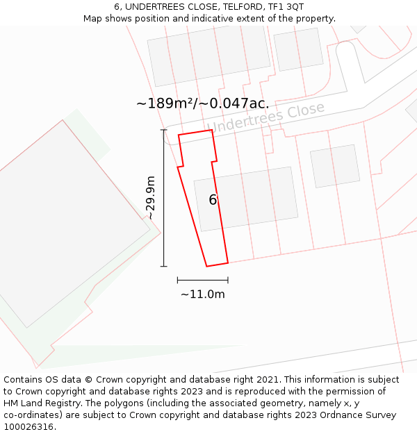 6, UNDERTREES CLOSE, TELFORD, TF1 3QT: Plot and title map