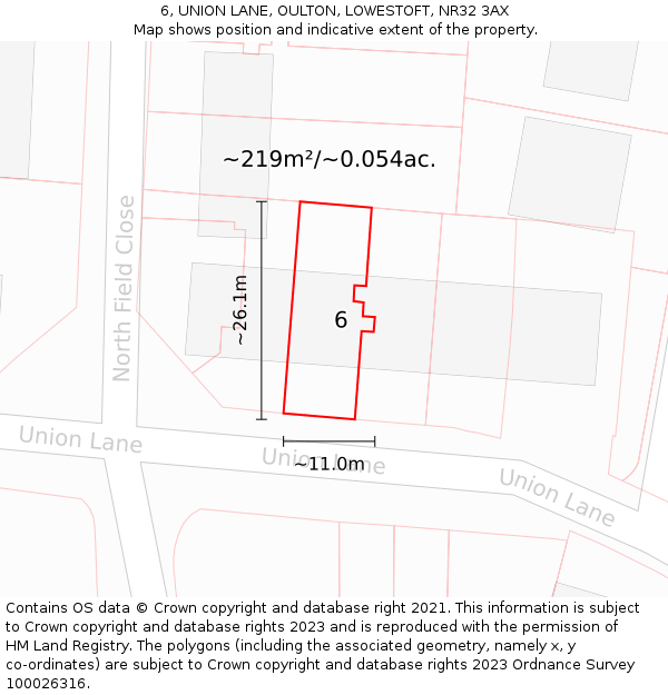 6, UNION LANE, OULTON, LOWESTOFT, NR32 3AX: Plot and title map