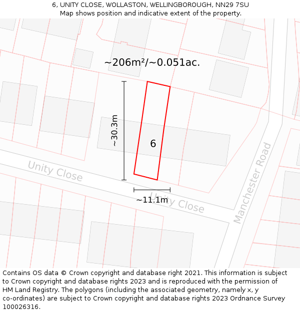 6, UNITY CLOSE, WOLLASTON, WELLINGBOROUGH, NN29 7SU: Plot and title map