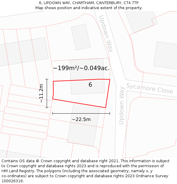 6, UPDOWN WAY, CHARTHAM, CANTERBURY, CT4 7TP: Plot and title map