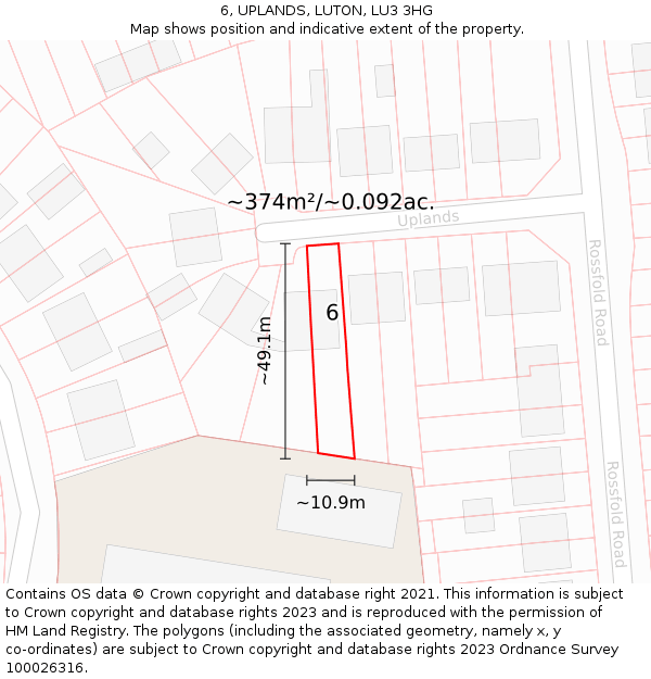 6, UPLANDS, LUTON, LU3 3HG: Plot and title map