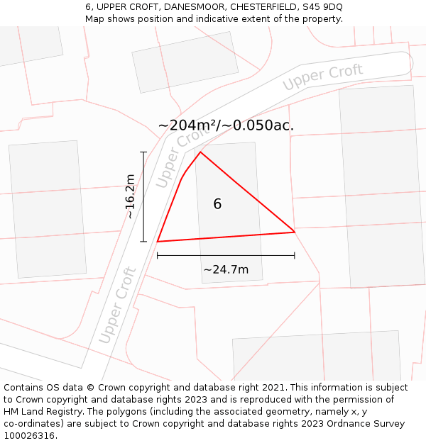 6, UPPER CROFT, DANESMOOR, CHESTERFIELD, S45 9DQ: Plot and title map