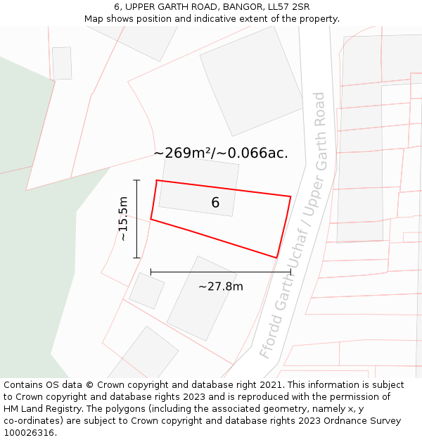 6, UPPER GARTH ROAD, BANGOR, LL57 2SR: Plot and title map