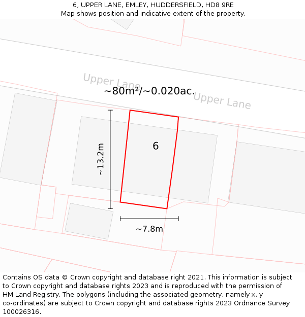 6, UPPER LANE, EMLEY, HUDDERSFIELD, HD8 9RE: Plot and title map