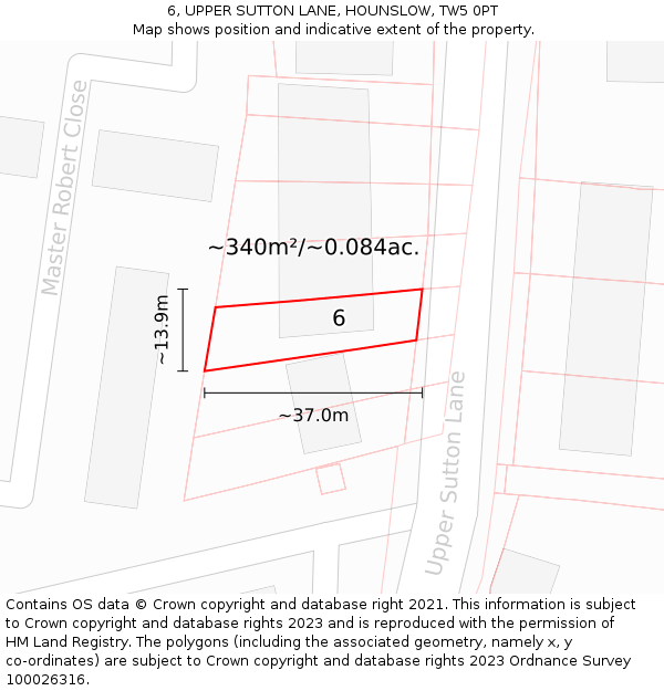 6, UPPER SUTTON LANE, HOUNSLOW, TW5 0PT: Plot and title map