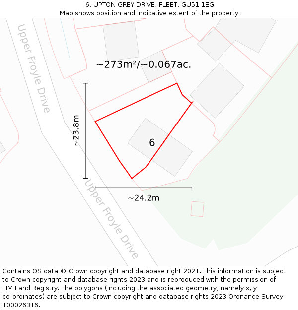 6, UPTON GREY DRIVE, FLEET, GU51 1EG: Plot and title map