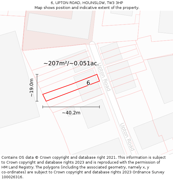 6, UPTON ROAD, HOUNSLOW, TW3 3HP: Plot and title map