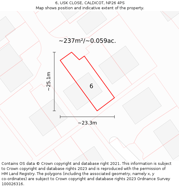 6, USK CLOSE, CALDICOT, NP26 4PS: Plot and title map
