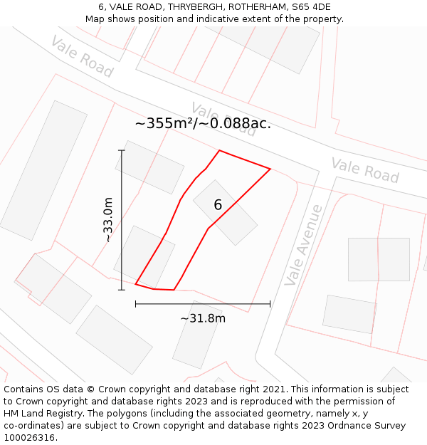 6, VALE ROAD, THRYBERGH, ROTHERHAM, S65 4DE: Plot and title map