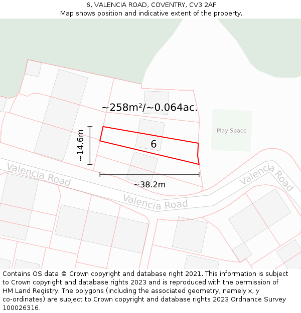 6, VALENCIA ROAD, COVENTRY, CV3 2AF: Plot and title map