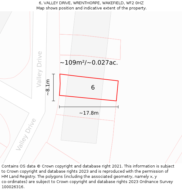 6, VALLEY DRIVE, WRENTHORPE, WAKEFIELD, WF2 0HZ: Plot and title map