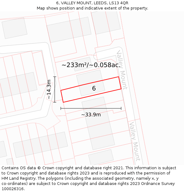 6, VALLEY MOUNT, LEEDS, LS13 4QR: Plot and title map