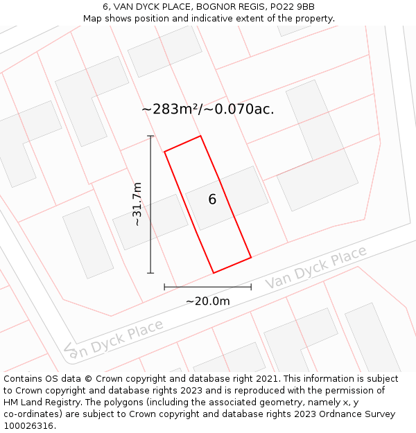 6, VAN DYCK PLACE, BOGNOR REGIS, PO22 9BB: Plot and title map