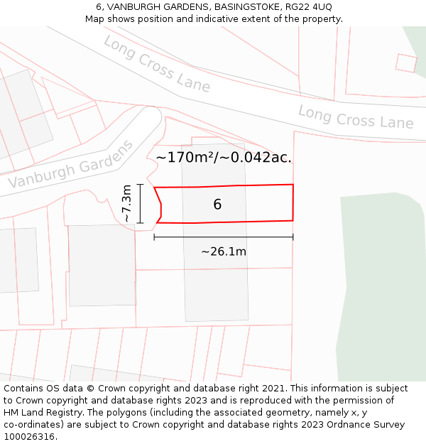 6, VANBURGH GARDENS, BASINGSTOKE, RG22 4UQ: Plot and title map