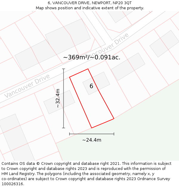 6, VANCOUVER DRIVE, NEWPORT, NP20 3QT: Plot and title map