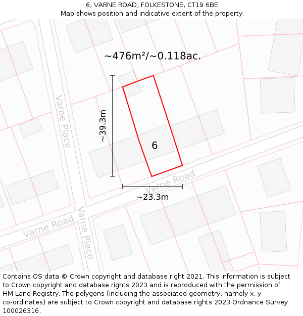 6, VARNE ROAD, FOLKESTONE, CT19 6BE: Plot and title map
