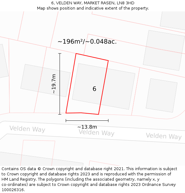 6, VELDEN WAY, MARKET RASEN, LN8 3HD: Plot and title map