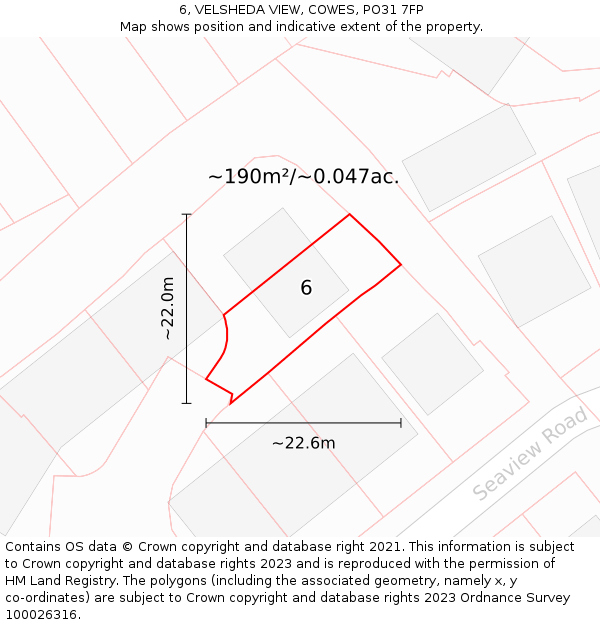 6, VELSHEDA VIEW, COWES, PO31 7FP: Plot and title map