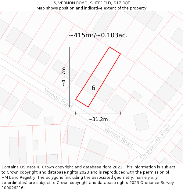 6, VERNON ROAD, SHEFFIELD, S17 3QE: Plot and title map